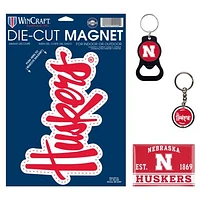 WinCraft Nebraska Huskers 4-Pack Key Rings and Magnets Set