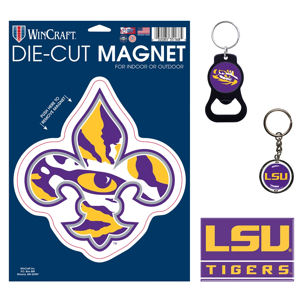 WinCraft LSU Tigers 4-Pack Key Rings and Magnets Set