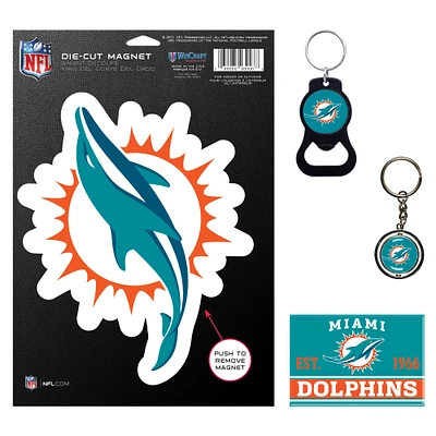 WinCraft Miami Dolphins 4-Pack Key Rings and Magnets Set