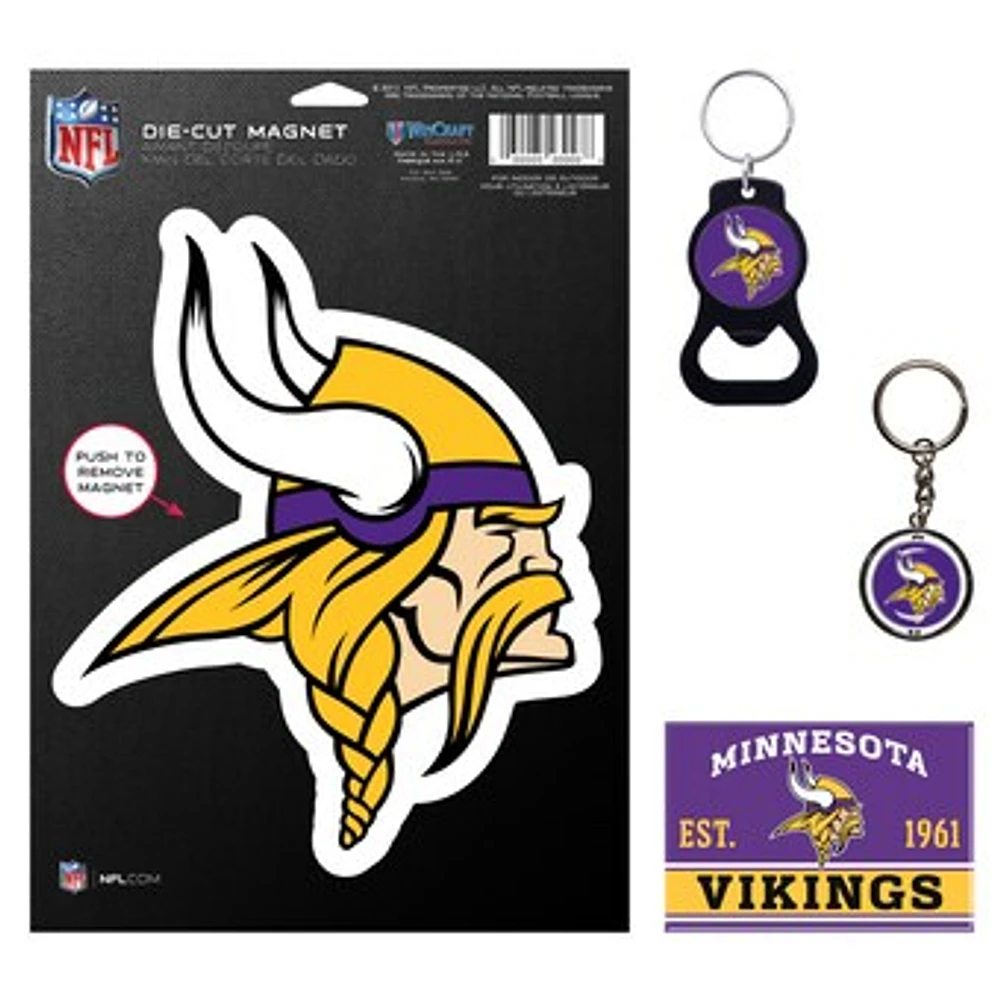 WinCraft Minnesota Vikings 4-Pack Key Rings and Magnets Set