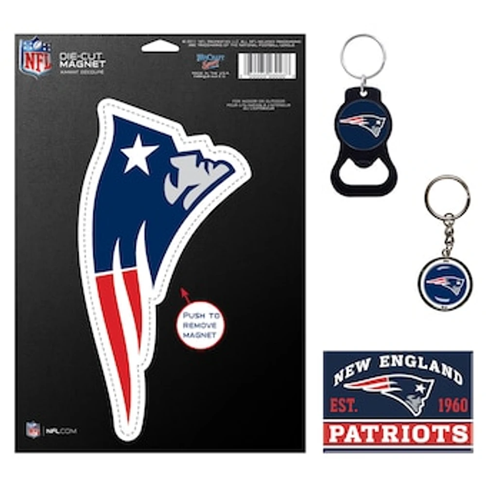 WinCraft New England Patriots 4-Pack Key Rings and Magnets Set