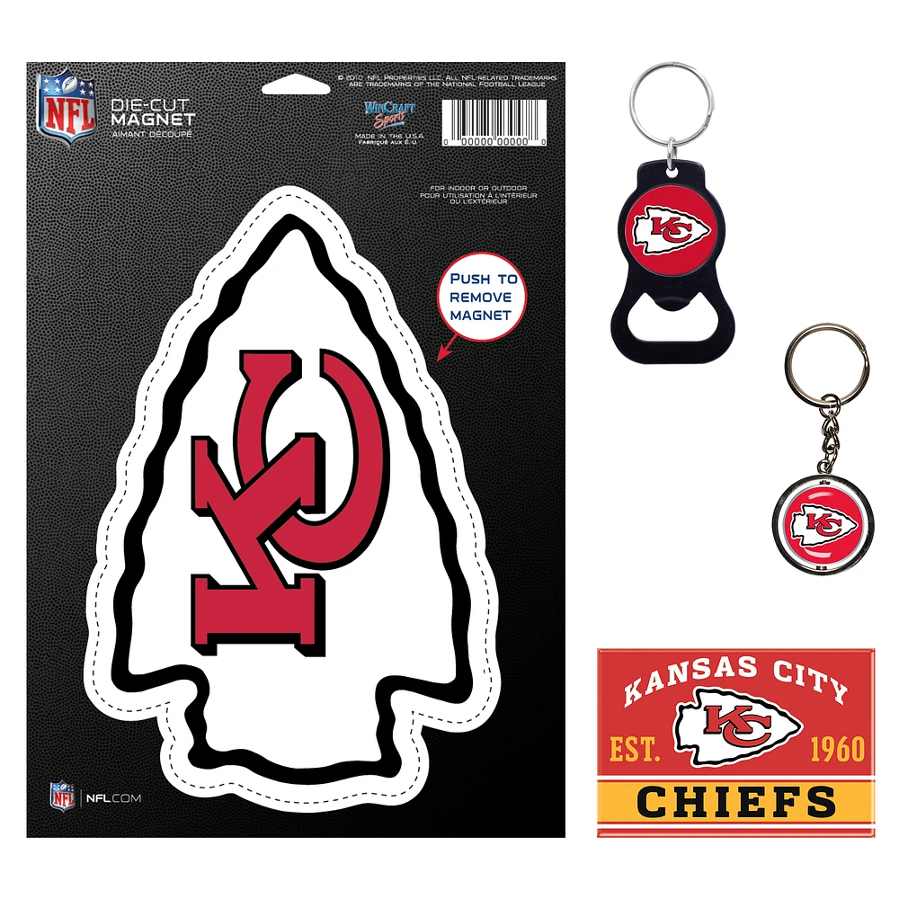 WinCraft Kansas City Chiefs 4-Pack Key Rings and Magnets Set