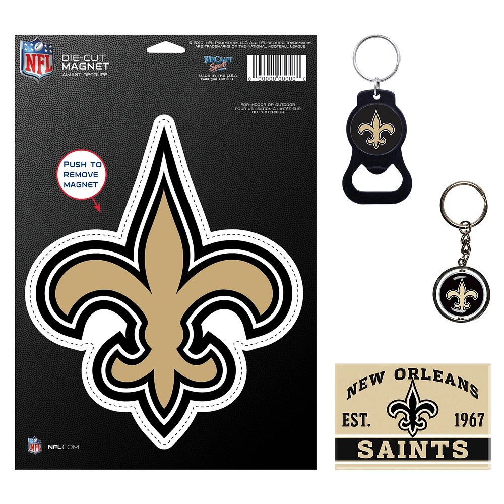 WinCraft New Orleans Saints 4-Pack Key Rings and Magnets Set