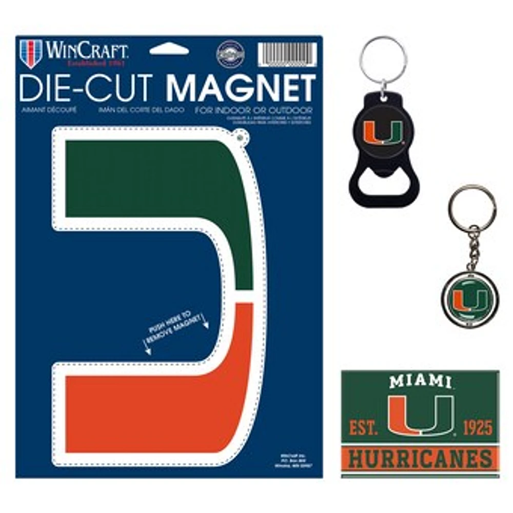 WinCraft Miami Hurricanes 4-Pack Key Rings and Magnets Set