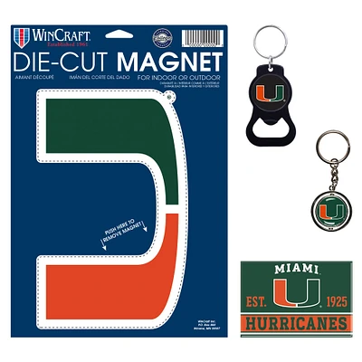 WinCraft Miami Hurricanes 4-Pack Key Rings and Magnets Set