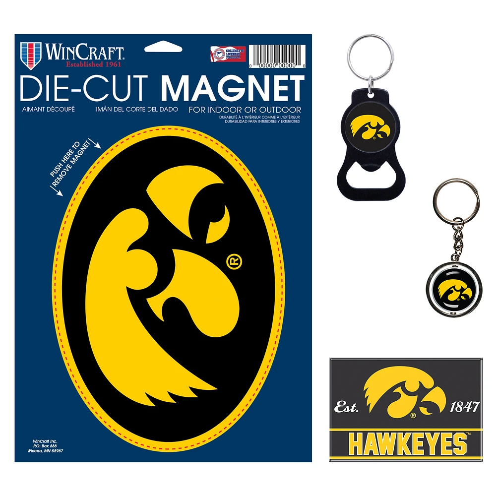 WinCraft Iowa Hawkeyes 4-Pack Key Rings and Magnets Set