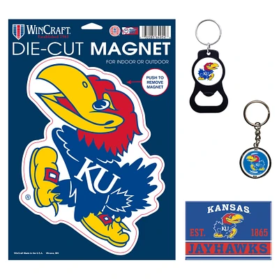 WinCraft Kansas Jayhawks 4-Pack Key Rings and Magnets Set