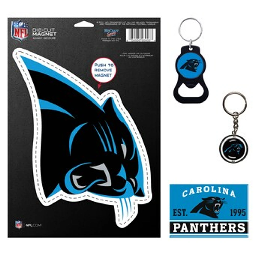 WinCraft Carolina Panthers 4-Pack Key Rings and Magnets Set