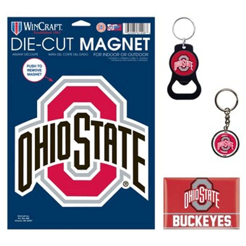 WinCraft Ohio State Buckeyes 4-Pack Key Rings and Magnets Set