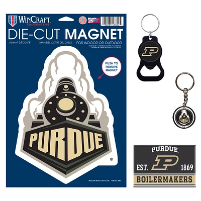 WinCraft Purdue Boilermakers 4-Pack Key Rings and Magnets Set