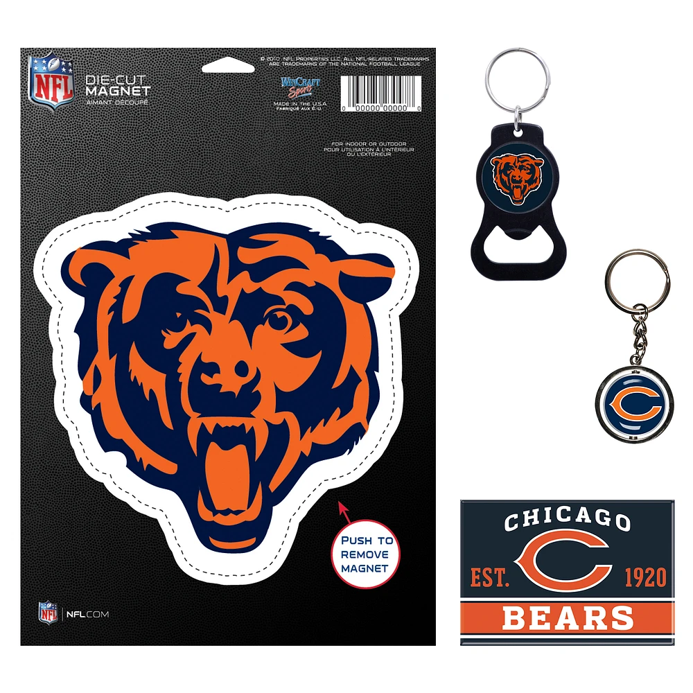 WinCraft Chicago Bears 4-Pack Key Rings and Magnets Set