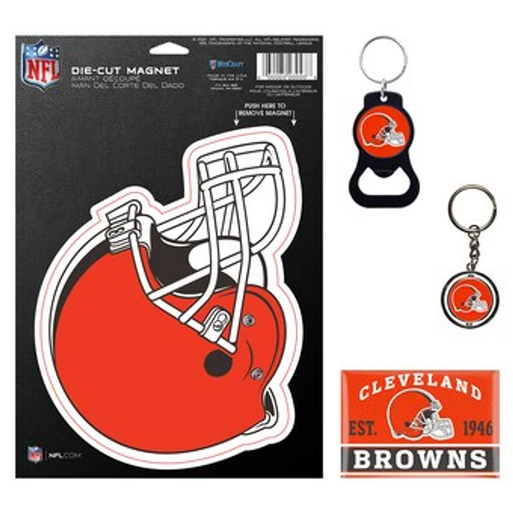 WinCraft Cleveland Browns 4-Pack Key Rings and Magnets Set