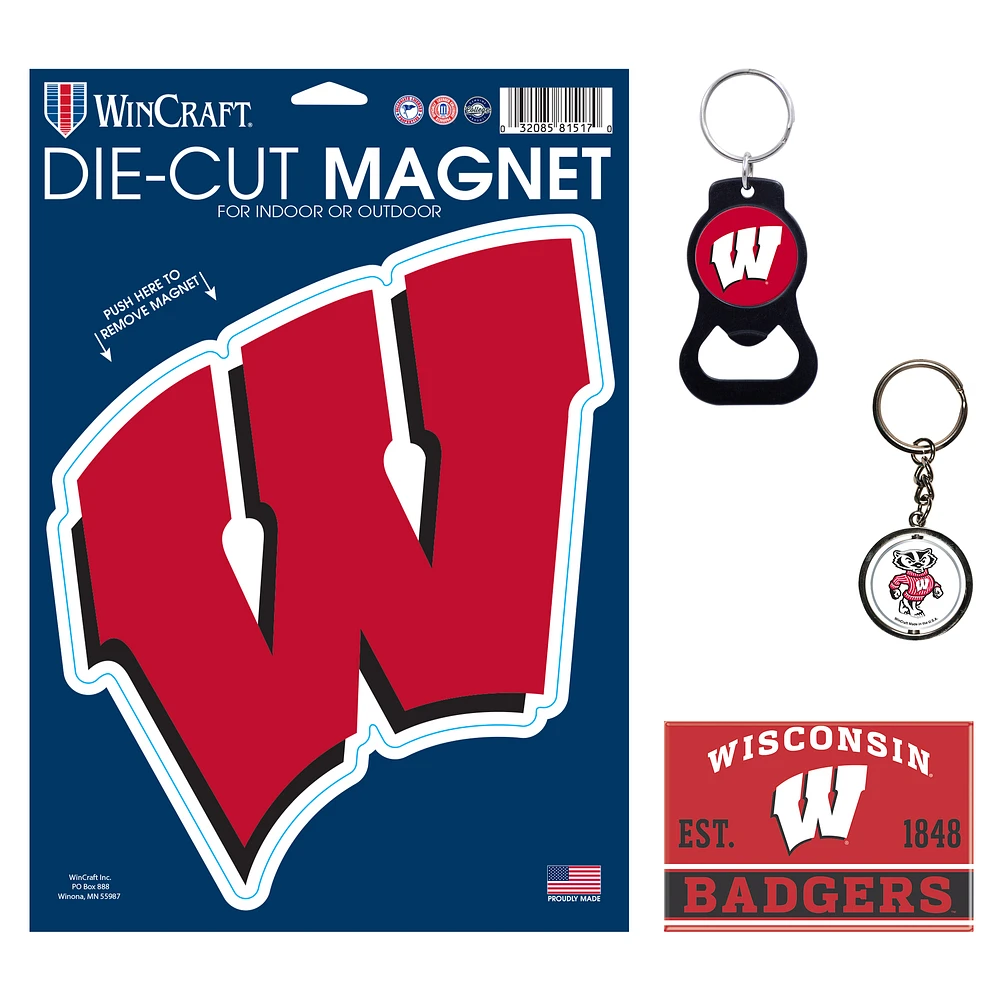 WinCraft Wisconsin Badgers 4-Pack Key Rings and Magnets Set