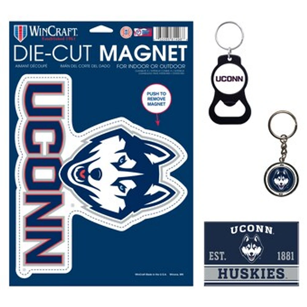 WinCraft UConn Huskies 4-Pack Key Rings and Magnets Set