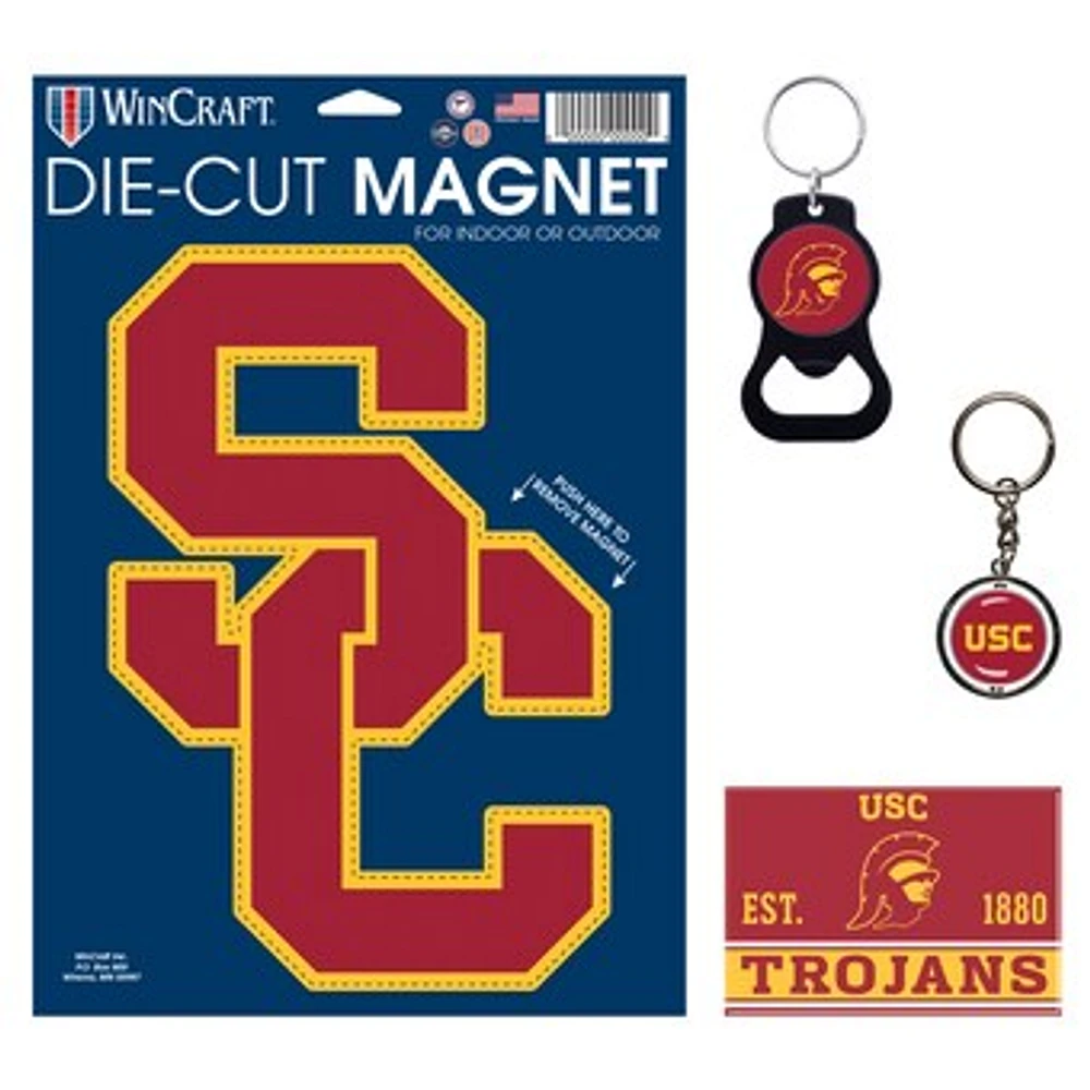 WinCraft USC Trojans 4-Pack Key Rings and Magnets Set