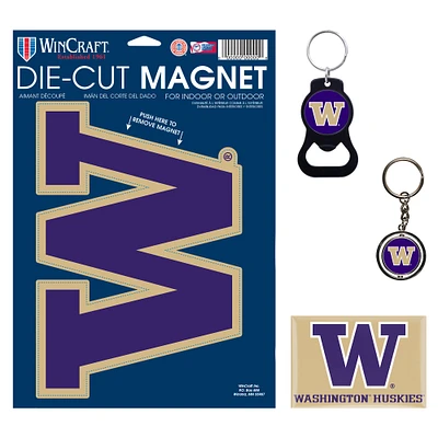 WinCraft Washington Huskies 4-Pack Key Rings and Magnets Set