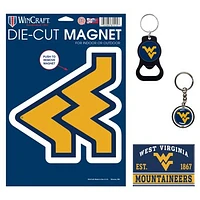 WinCraft West Virginia Mountaineers 4-Pack Key Rings and Magnets Set