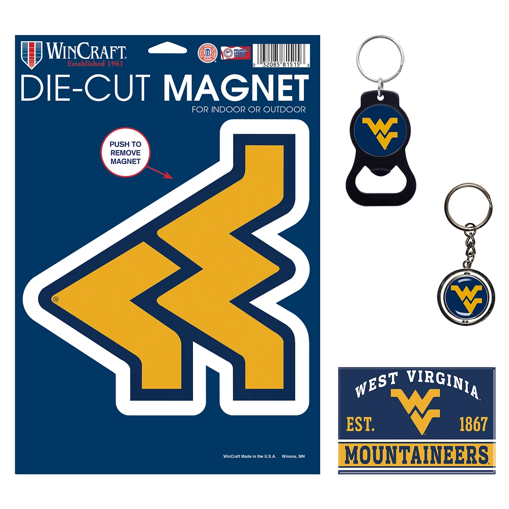 WinCraft West Virginia Mountaineers 4-Pack Key Rings and Magnets Set