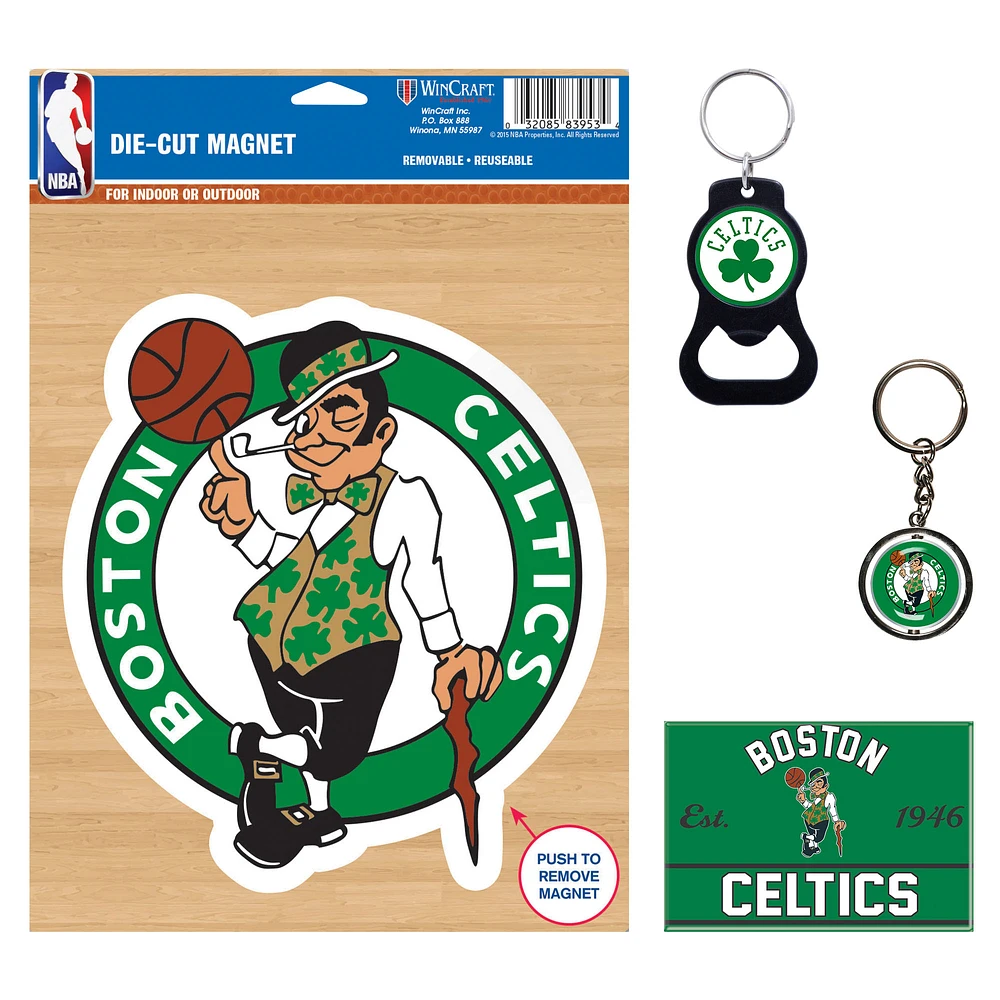 WinCraft Boston Celtics 4-Pack Key Rings and Magnets Set