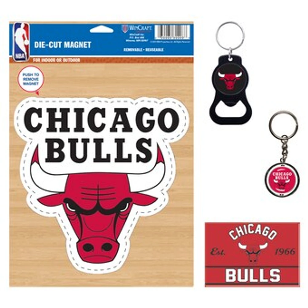 WinCraft Chicago Bulls 4-Pack Key Rings and Magnets Set