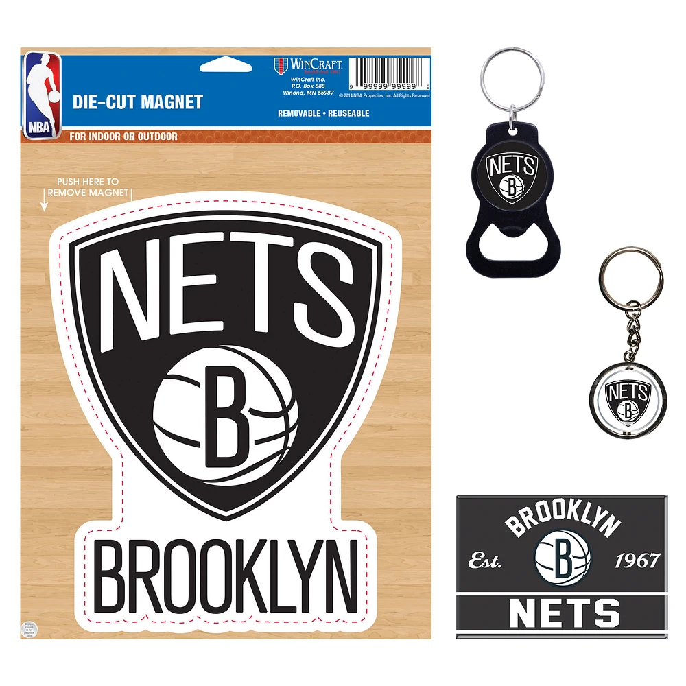 WinCraft Brooklyn Nets 4-Pack Key Rings and Magnets Set