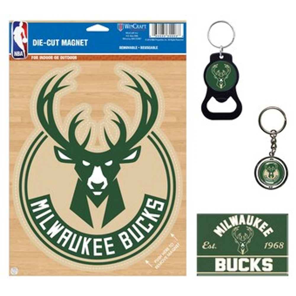 WinCraft Milwaukee Bucks 4-Pack Key Rings and Magnets Set