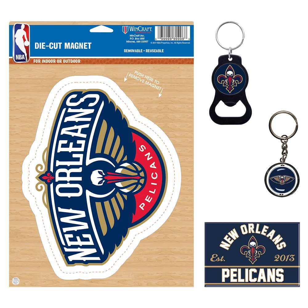 WinCraft New Orleans Pelicans 4-Pack Key Rings and Magnets Set