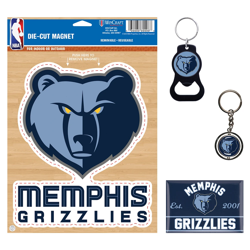 WinCraft Memphis Grizzlies 4-Pack Key Rings and Magnets Set