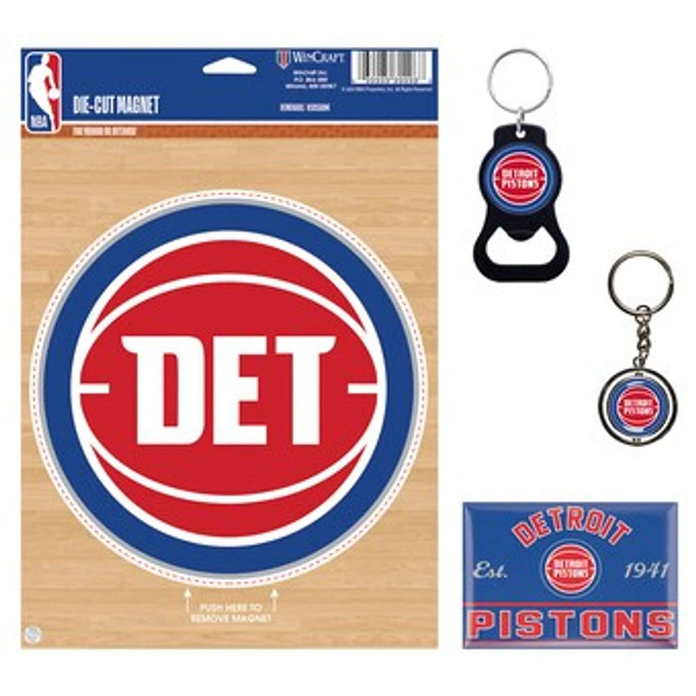 WinCraft Detroit Pistons 4-Pack Key Rings and Magnets Set