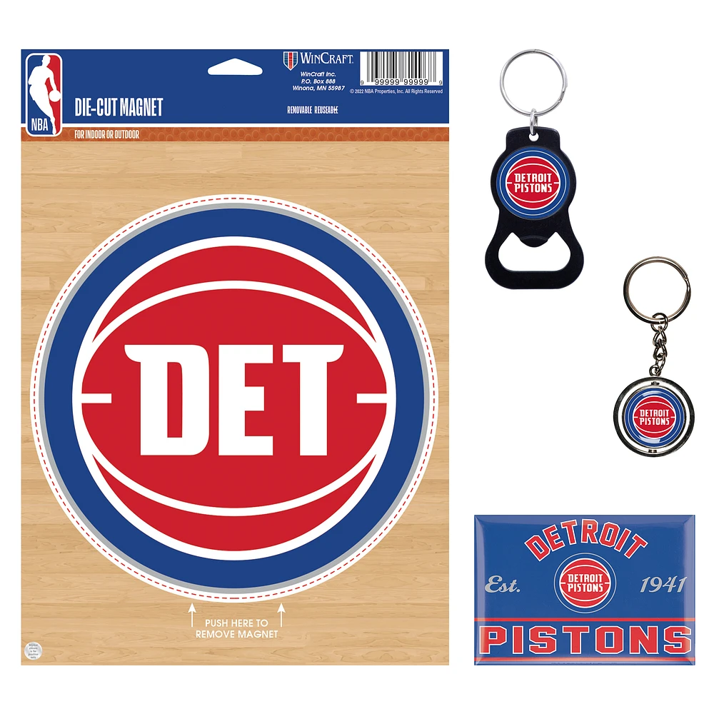 WinCraft Detroit Pistons 4-Pack Key Rings and Magnets Set