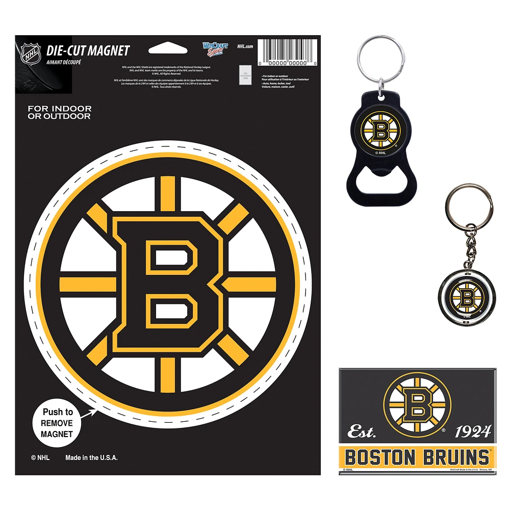 WinCraft Boston Bruins 4-Pack Key Rings and Magnets Set