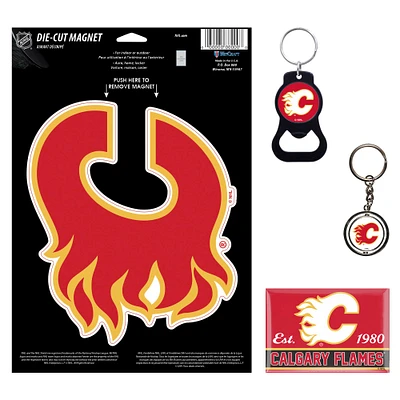 WinCraft Calgary Flames 4-Pack Key Rings and Magnets Set