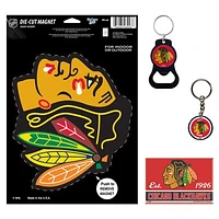 WinCraft Chicago Blackhawks 4-Pack Key Rings and Magnets Set