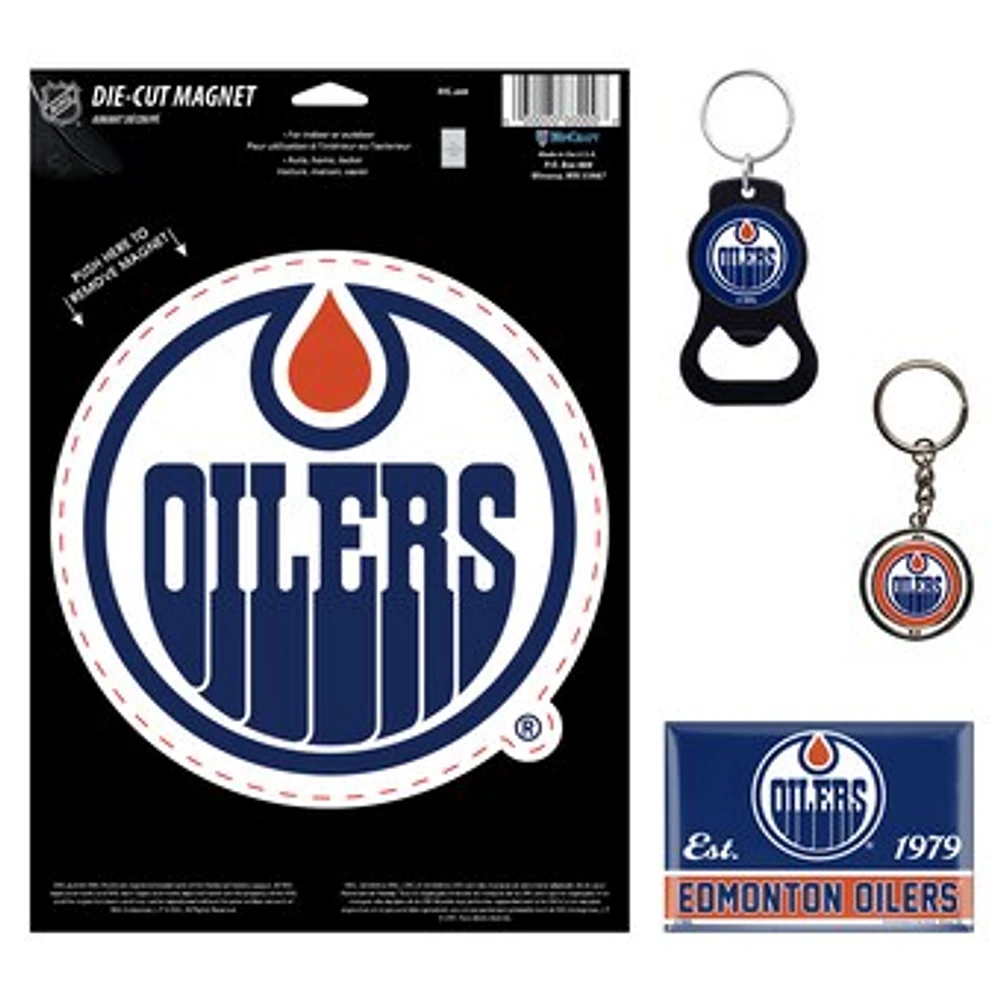 WinCraft Edmonton Oilers 4-Pack Key Rings and Magnets Set