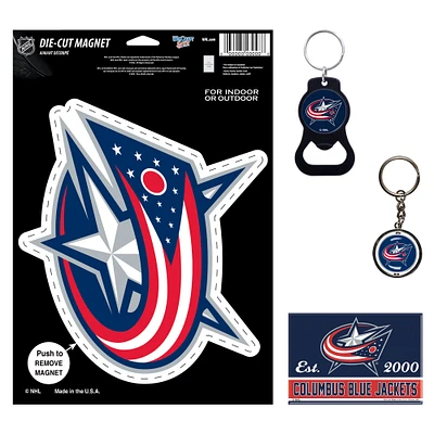 WinCraft Columbus Blue Jackets 4-Pack Key Rings and Magnets Set