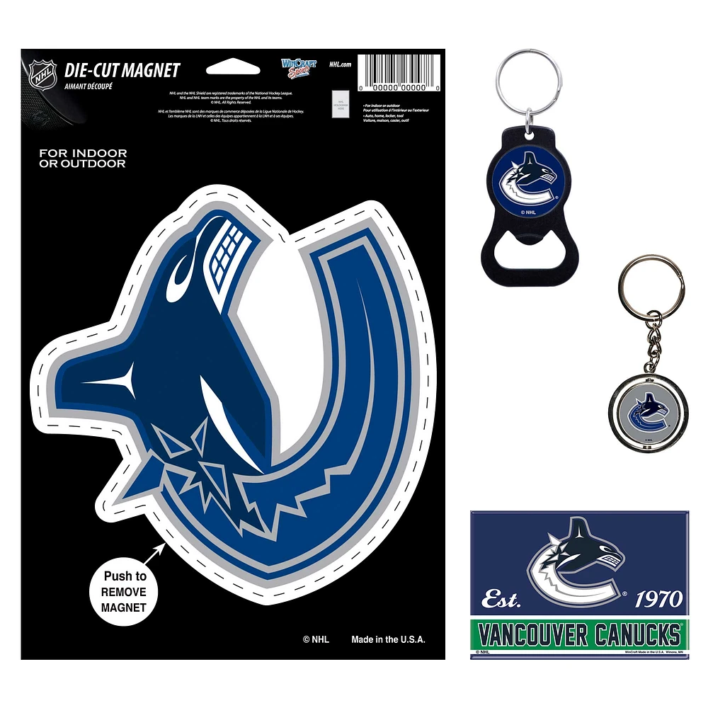 WinCraft Vancouver Canucks 4-Pack Key Rings and Magnets Set