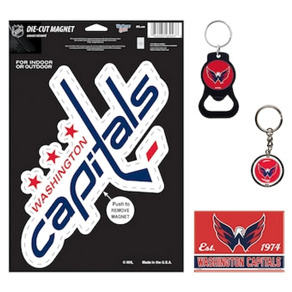 WinCraft Washington Capitals 4-Pack Key Rings and Magnets Set