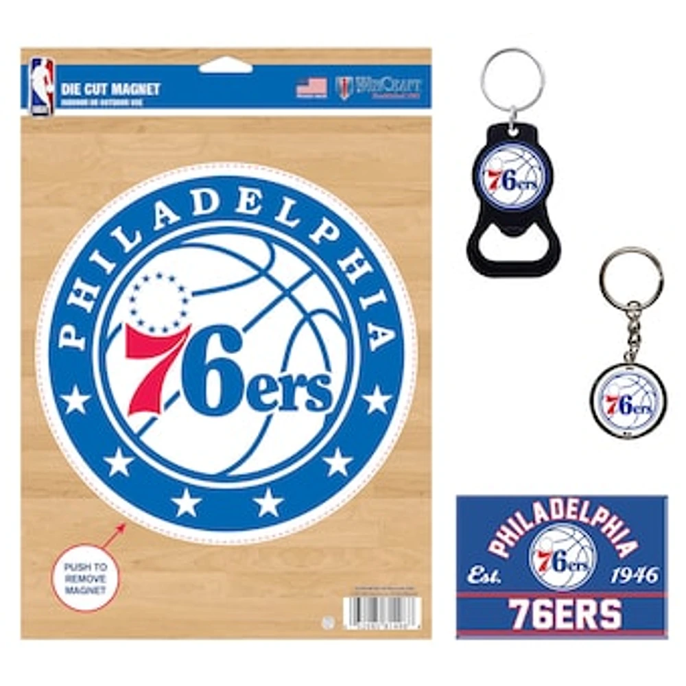 WinCraft Philadelphia 76ers 4-Pack Key Rings and Magnets Set