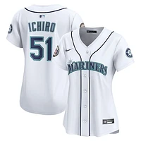 Women's Nike Ichiro Suzuki White Seattle Mariners Home Retired Hall of Fame Patch Limited Jersey