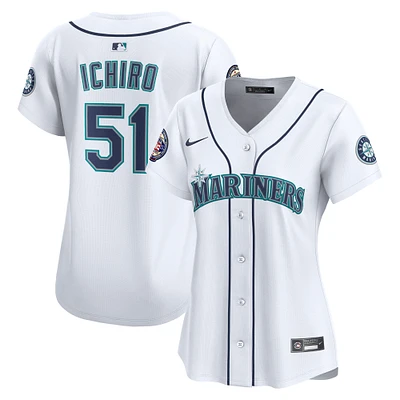 Women's Nike Ichiro Suzuki White Seattle Mariners Home Retired Hall of Fame Patch Limited Jersey