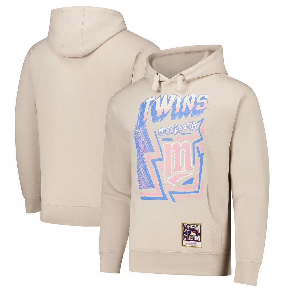 Men's Mitchell & Ness Cream Minnesota Twins Sidewalk Sketch Pullover Hoodie