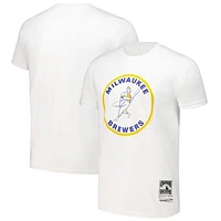 Men's Mitchell & Ness White Milwaukee Brewers Cooperstown Collection Logo T-Shirt