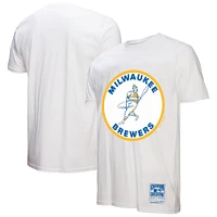 Men's Mitchell & Ness White Milwaukee Brewers Cooperstown Collection Logo T-Shirt