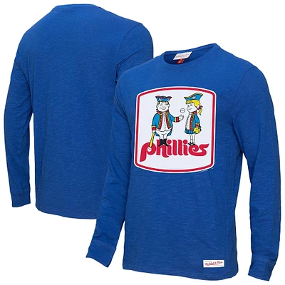 Men's Royal Philadelphia Phillies Mitchell & Ness Vintage Logo Slub Long Sleeve T-Shirt