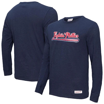 Men's Mitchell & Ness Navy Philadelphia Phillies Wordmark Slub Long Sleeve T-Shirt