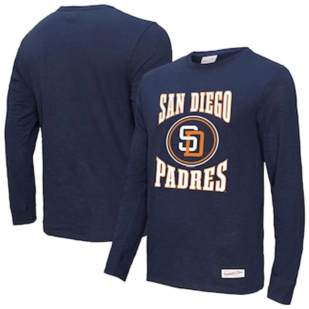 Men's Mitchell & Ness Navy San Diego Padres Arched Logo Slub Long Sleeve T-Shirt