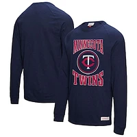 Men's Mitchell & Ness Navy Minnesota Twins Arched Logo Slub Long Sleeve T-Shirt