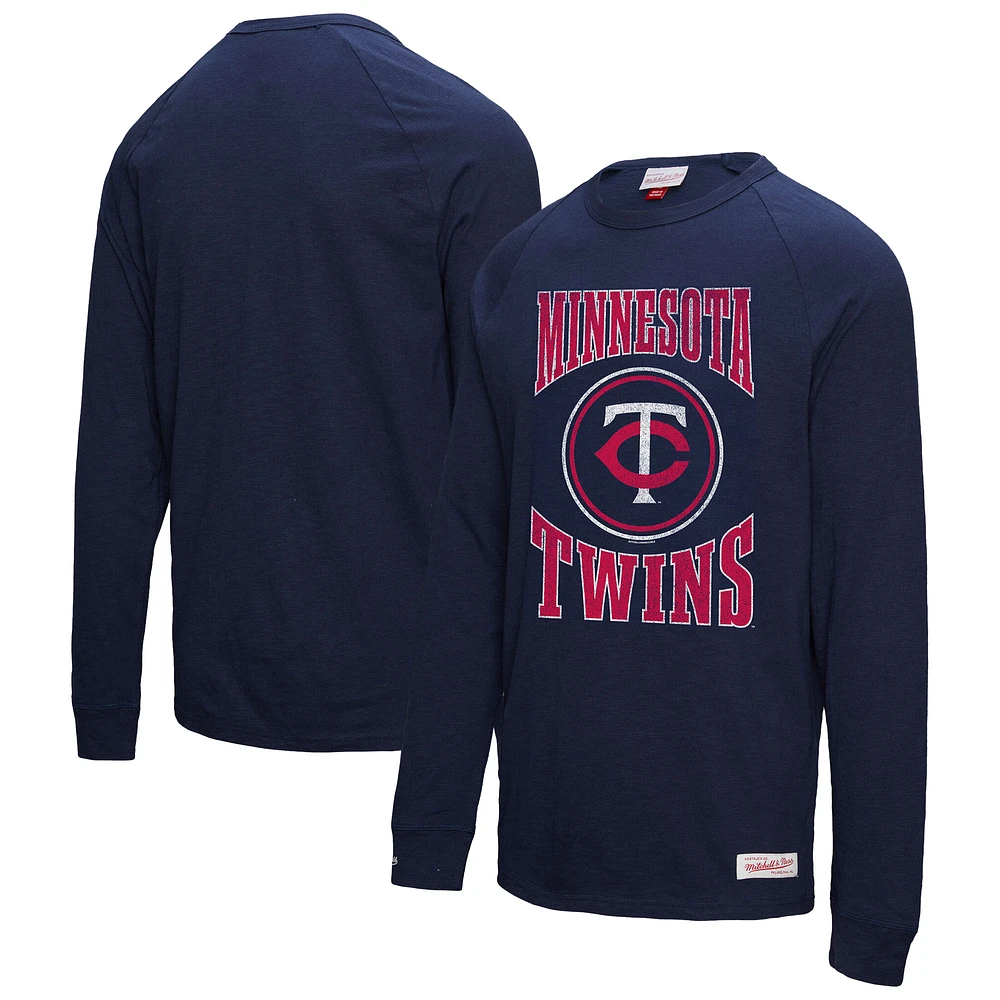 Men's Mitchell & Ness Navy Minnesota Twins Arched Logo Slub Long Sleeve T-Shirt