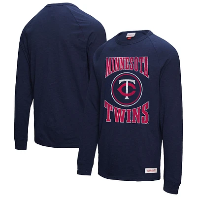 Men's Mitchell & Ness Navy Minnesota Twins Arched Logo Slub Long Sleeve T-Shirt