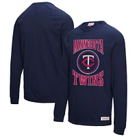 Men's Mitchell & Ness Navy Minnesota Twins Arched Logo Slub Long Sleeve T-Shirt